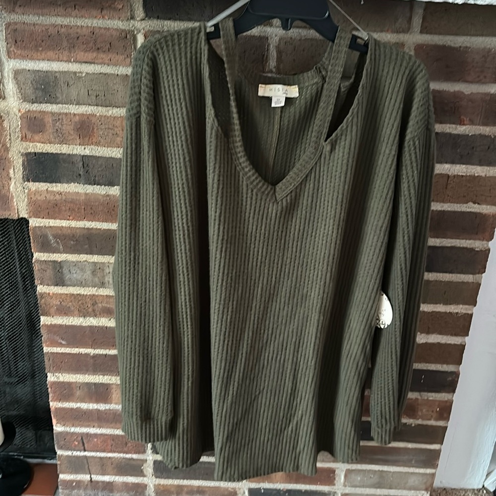 Misia Women’s Plus Size Soft Waffle Style Top, 3X, Olive Green